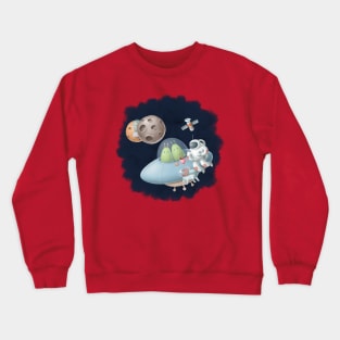 Open space with astronauts and aliens. Crewneck Sweatshirt